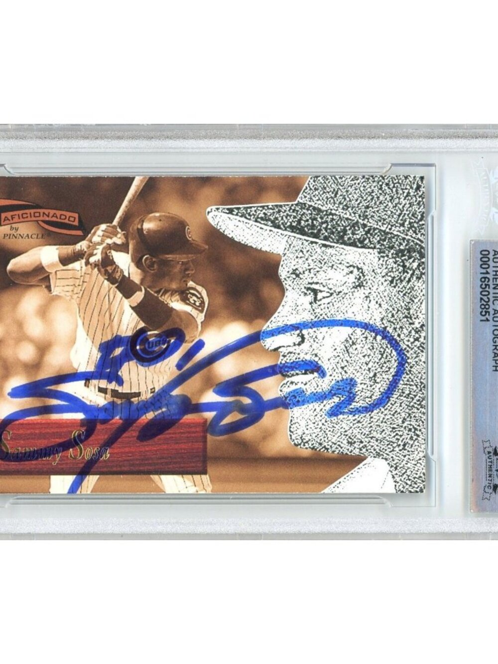 Sammy Sosa Signed 1996 Pinnacle Aficionado #67 Chicago Cubs BAS Slabbed MLB Auto
